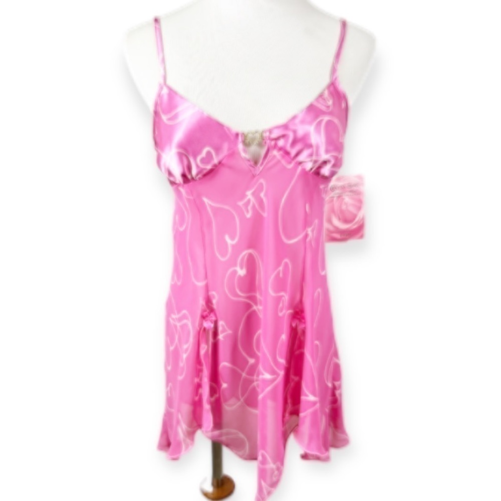 Cinema Etoile Satin Sheer Heart Babydoll Nightie Pink Small